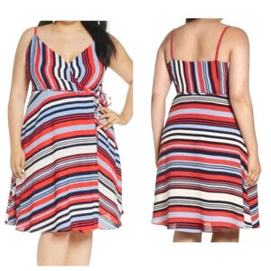 COOPER ST | Women's Vibrant Multicolored Striped V-neck Wrap Mini Dress Size 10